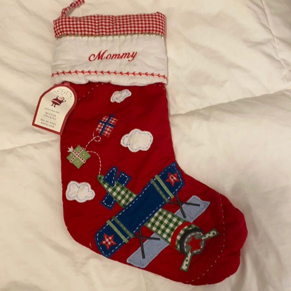 NWT pottery barn kids quilted Christmas stocking says Mommy